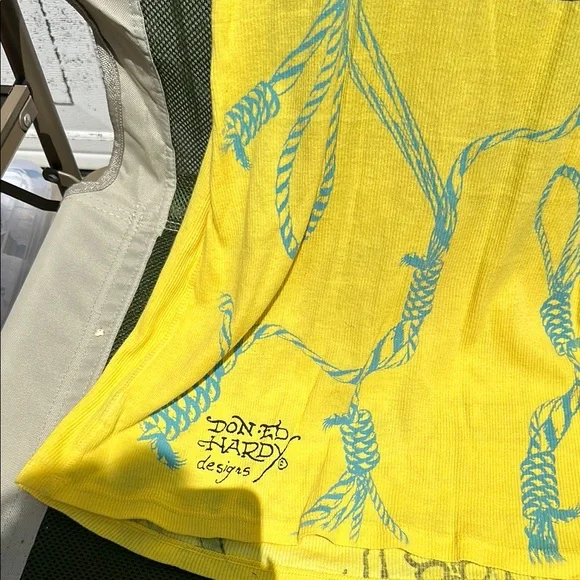 Ed Hardy Yellow Skull Graphic Tank with Lace - Picture 6 of 7